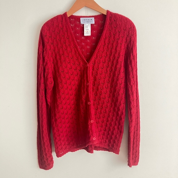 Vintage Red Knit Cardigan Sweater - Picture 1 of 11